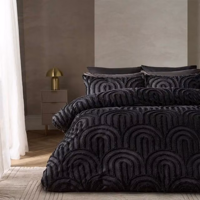 OHS Tufted Arches Bedding Set with Duvet Cover and Pillowcase, Black, W: 180 cm, H: 200 cm