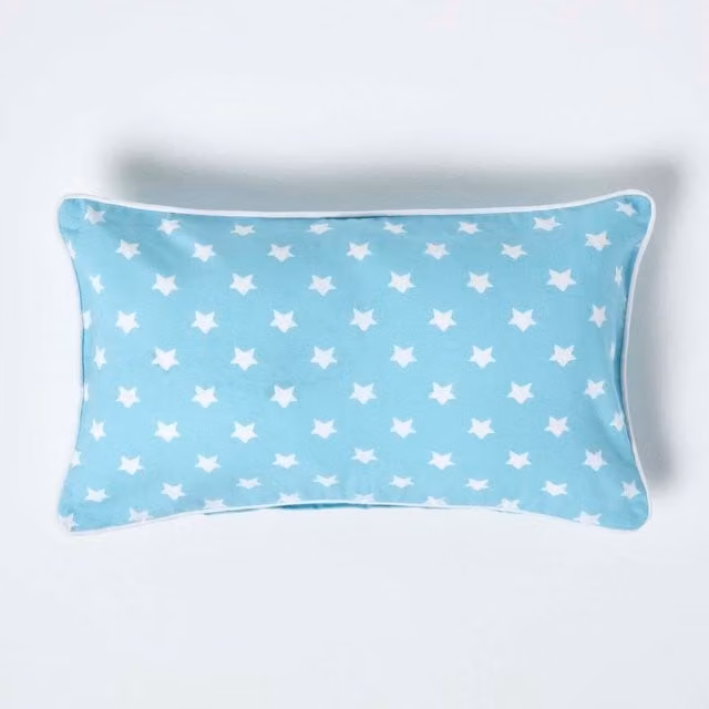 Homescapes Cotton Stars Cushion Cover, Blue, W: 50 cm x H: 50 cm