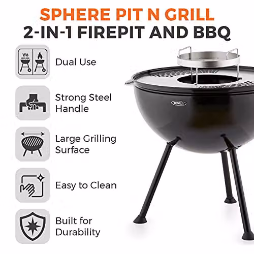 Tower T978512 2-in-1 Sphere Fire Pit and Charcoal BBQ Grill in Black – 2