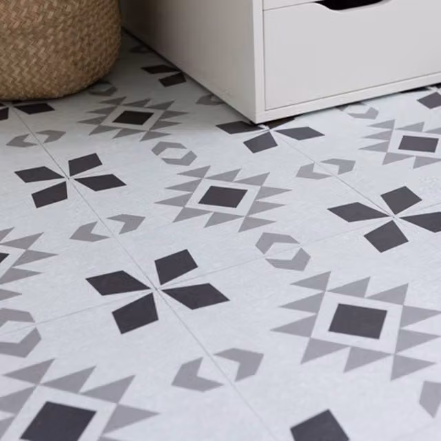 D-C-Fix Ethno Self Adhesive Vinyl Floor Tiles, Grey, Pack of 11 (1sqm), W/D/H: 30.48 x 30.48 x 0.3048 cm – 1
