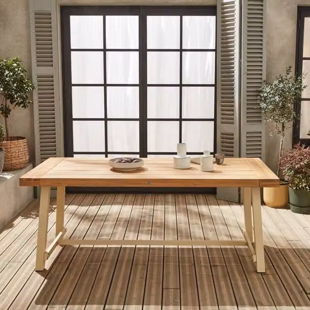 sweeek Acacia Wood and Steel Indoor/Outdoor Table in Beige
