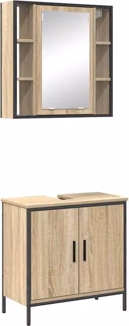 Berkfield Home 2 Piece Modern Bathroom Furniture Set in Sonoma Oak and Cream – 1
