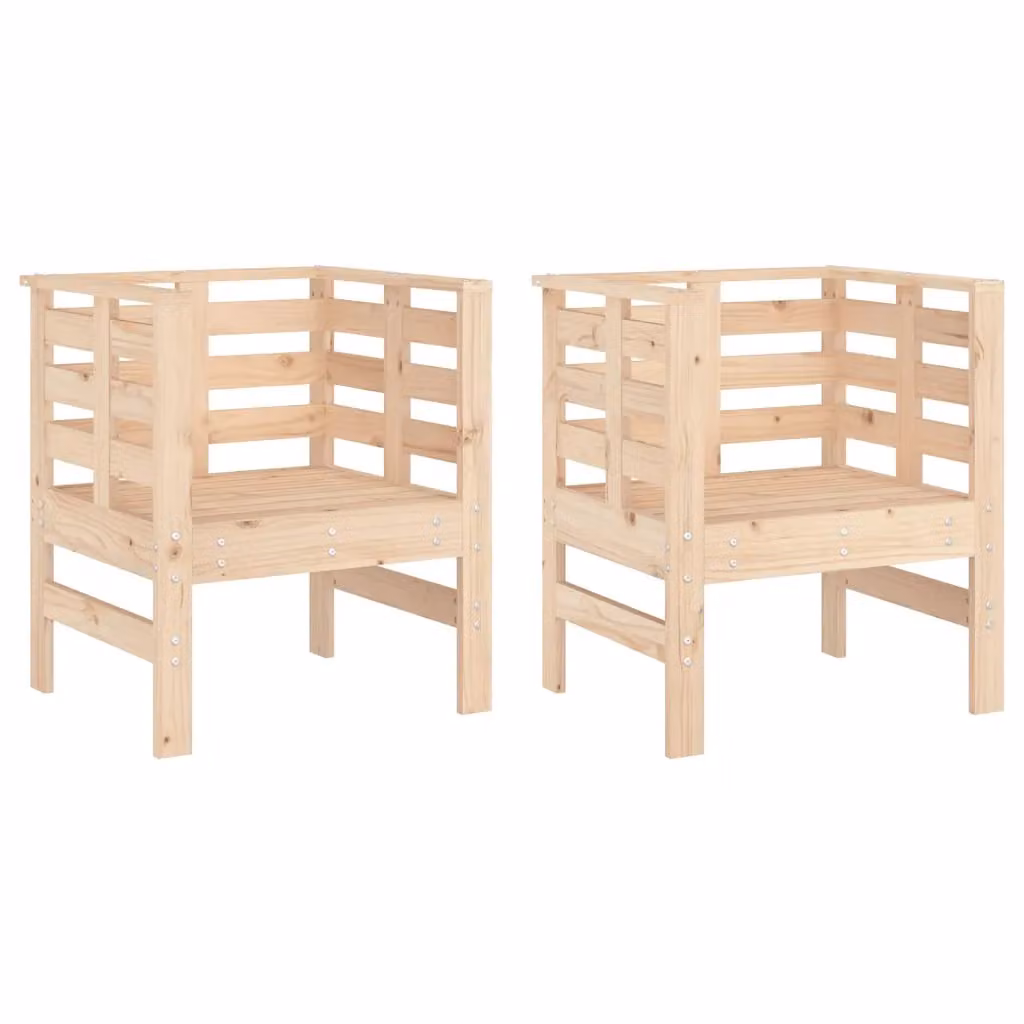 Berkfield Home Set of 2 Rustic Brown Solid Pine Garden Chairs, W: 61.5 cm, D: 53 cm, H: 71 cm – 2