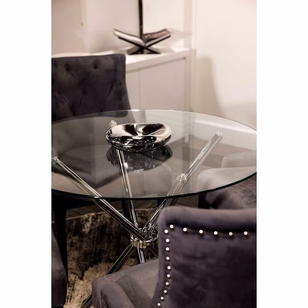 Lemon Pavilion Furniture Casa Round Glass Dining Table with Chrome X-Frame, Transparent, W90 x D90 x H74.5 cm – 2