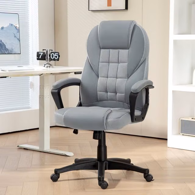 HOMCOM Grey Executive High Back Office Chair with Armrests and Headrest