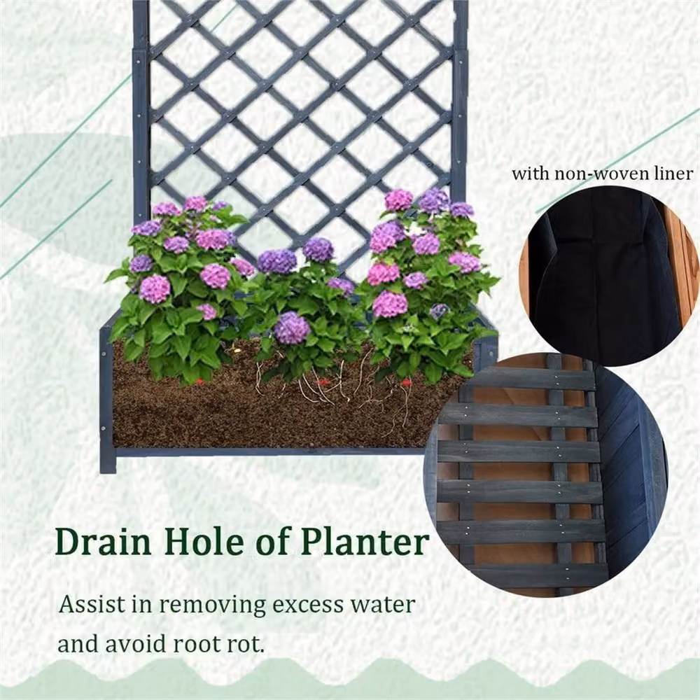 Nordara Grey Wooden Rectangular Planter with Lattice Trellis, W/D/H: 135 x 70 x 30 cm – 5