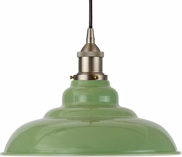 SE Home St Edmund's Round Suspended Pendant Light in Mint Green with Brushed Chrome and Black Metal Finish