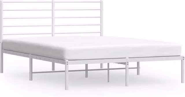 Berkfield Home Metal Bed Frame with Headboard, White, W: 160 cm, D: 200 cm
