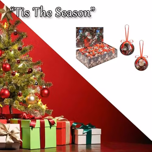 VFM e-Store Santa's Workshop Christmas Bauble Set, 12 Piece Multicolour Round Hanging Ornaments, Diameter: 7.5 cm – 6