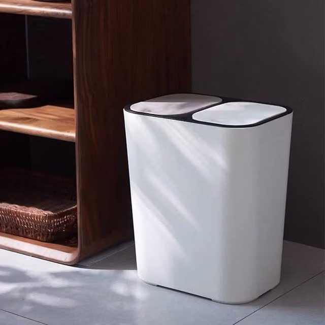 Kelvenix 15L Double Recycling Bin with Flip Lid, White – 1