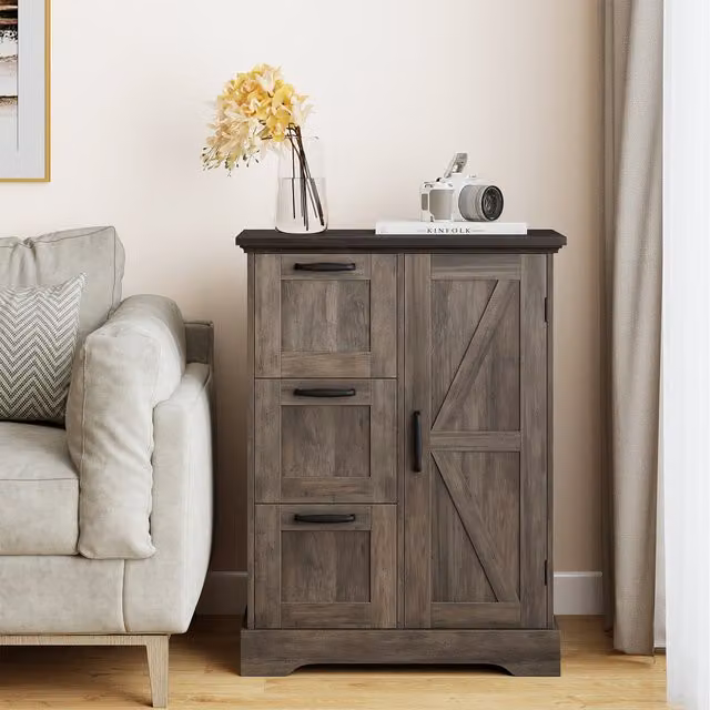 COSTWAY Rustic Farmhouse Accent Cabinet in Brown