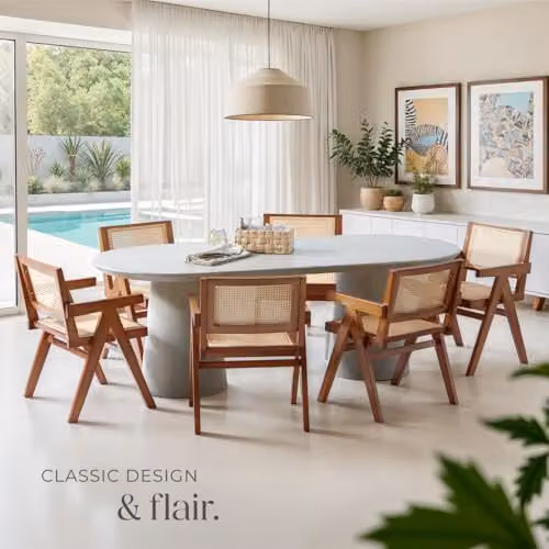 tectake Lizzy Mid-Century Modern Dining Chair with Rattan and Wood Frame in Dark Brown – 2