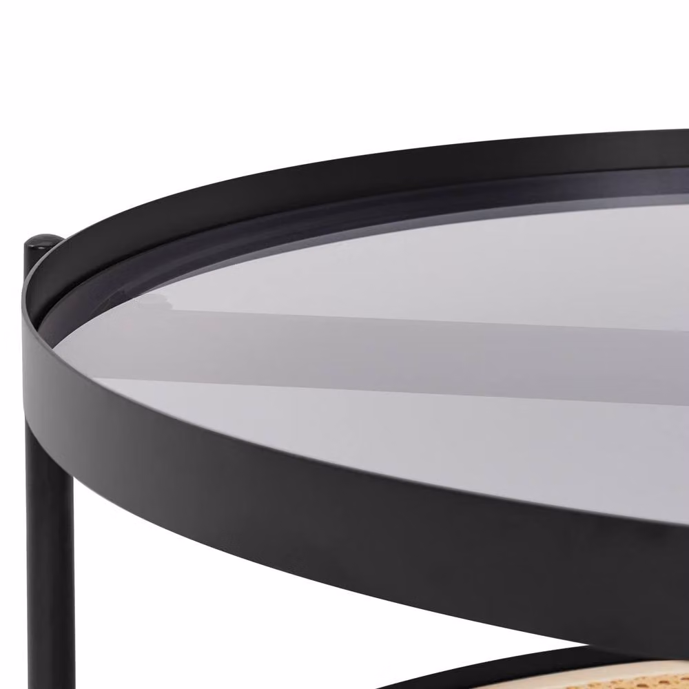 Wyld and Coco Viennese Braid Round Coffee Table with Black Metal and Tempered Glass, Diameter: 80 cm, Height: 45 cm – 3
