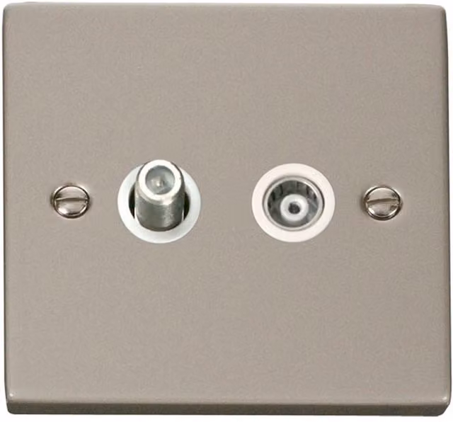 SE HOME White Surface Mount 1 Gang Pearl Nickel Satellite and Isolated Coaxial Socket