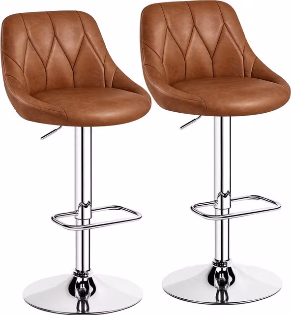 Yaheetech Set of 2 Retro Brown Faux Leather Bar Stools with 360 Degree Swivel and Adjustable Height