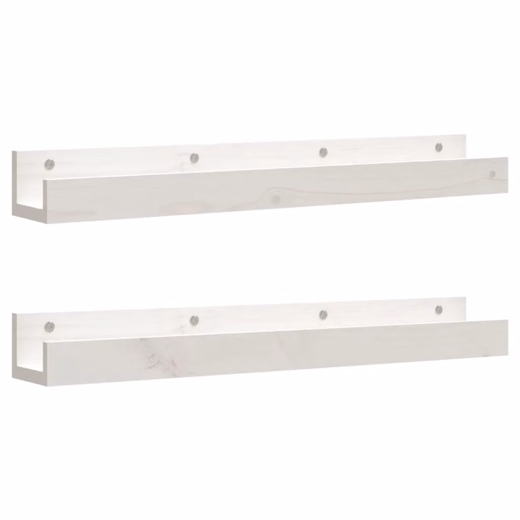 Berkfield Home Set of 2 White Rustic Solid Wood Pine Wall Shelves, W: 80 cm, D: 12 cm, H: 9 cm – 2