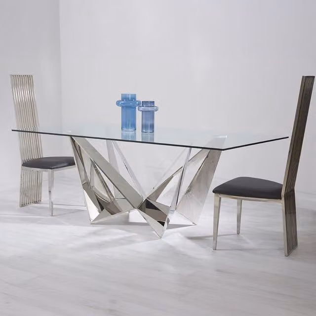 Orsina Modern Rectangular Dining Table with Transparent Glass Top and Silver Metal X-Frame Base, W/D/H: 200 x 100 x 75 cm – 2