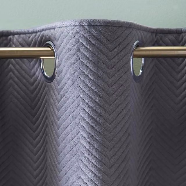 OHS Blackout Quilted Velvet Eyelet Curtains in Grey