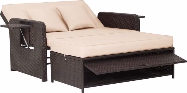 Costway Modern 2-in-1 Brown Rattan Patio Daybed Set