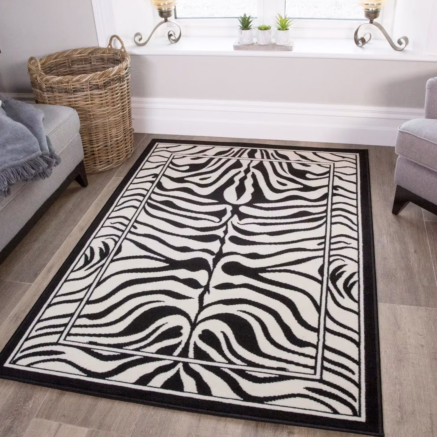 Kukoon Black and White Zebra Print Maximalist Contemporary Living Room Area Rug, W: 80 cm, L: 150 cm – 7