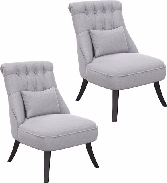 HOMCOM Set of 2 Grey Fabric Tub Chairs with Armrests and Metal Frame