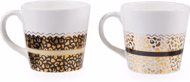 Orsina Set of Two Leopard Print Stoneware Mugs in Black and White – 1