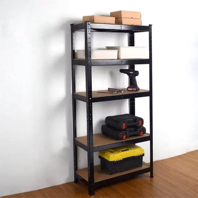 FLAVORA Black 5-Tier Heavy Duty Garage Shelving with Adjustable Metal and MDF Shelves, W/D/H: 50 x 50 x 180 cm