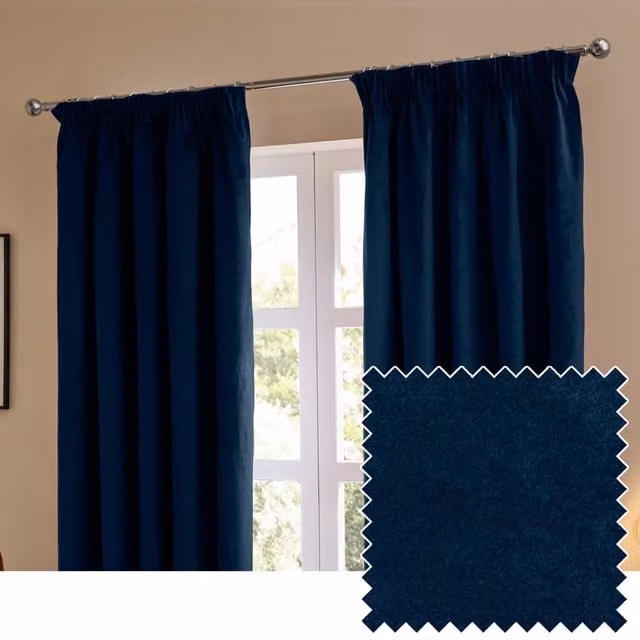 Make It A Home Blackout Velvet Pencil Pleat Curtains, Black, H: 229 cm, W: 183 cm