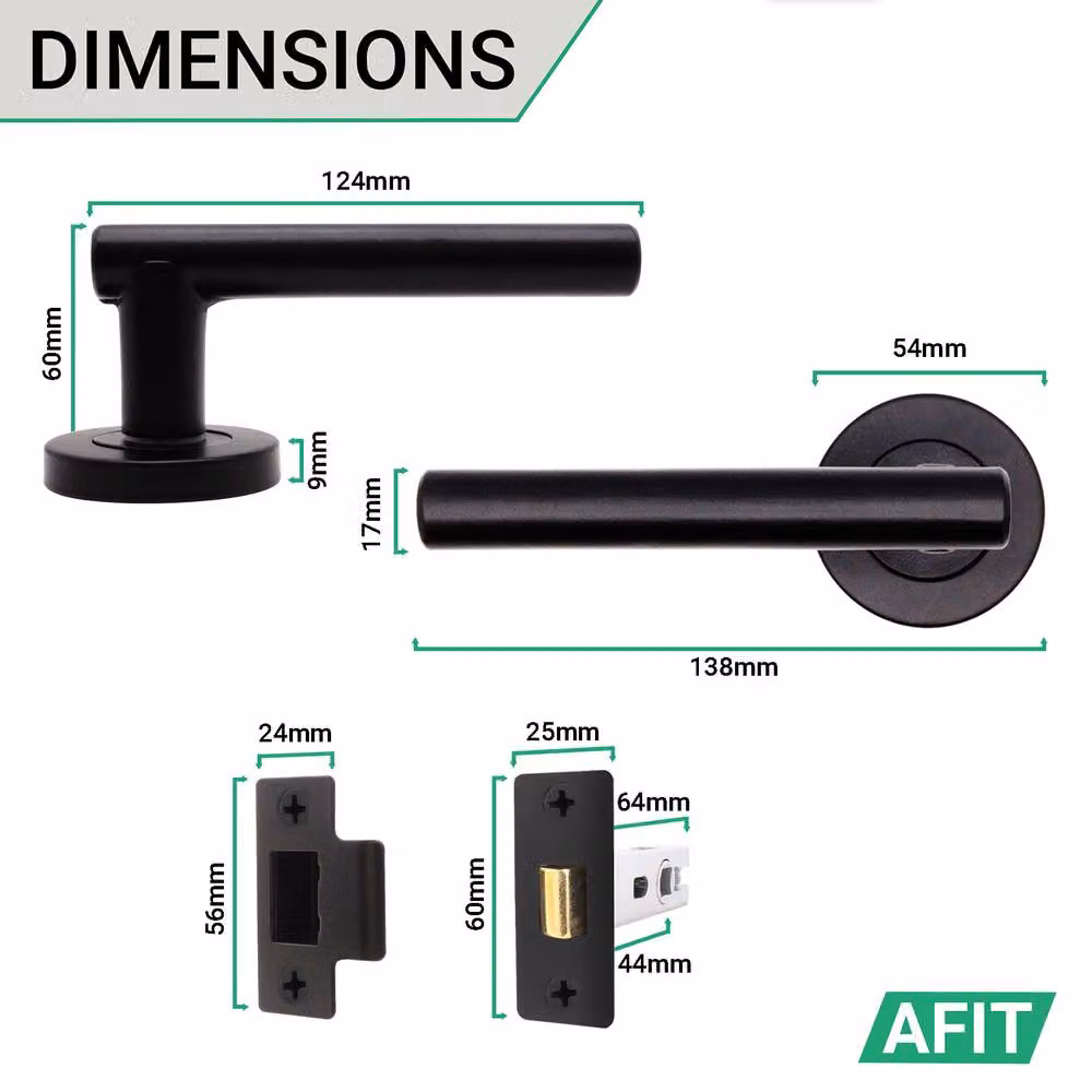 AFIT Olvera Range Black Door Handles with T-Bar Latch and Round Rose, 3 Pairs, W: 15.0 cm, H: 15.0 cm – 4