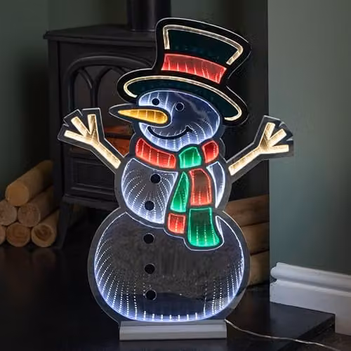 Samuel Alexander Light Up Standing Snowman Infinity Christmas Decoration with Multi-Coloured LEDs, Height: 60 cm