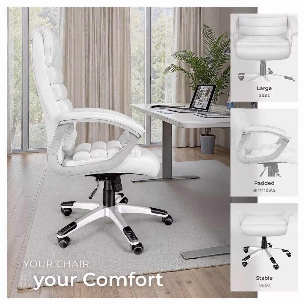 tectake Paul Executive Office Chair in White with Synthetic Leather and Armrests – 4