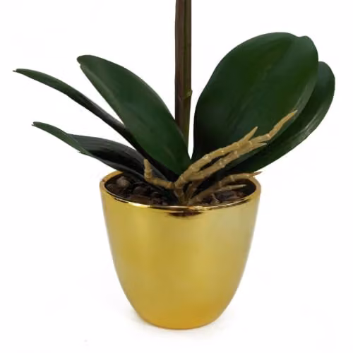 Leaf Design UK Harlequin Pink Artificial Orchid in a Gold Pot, Height: 48 cm – 2