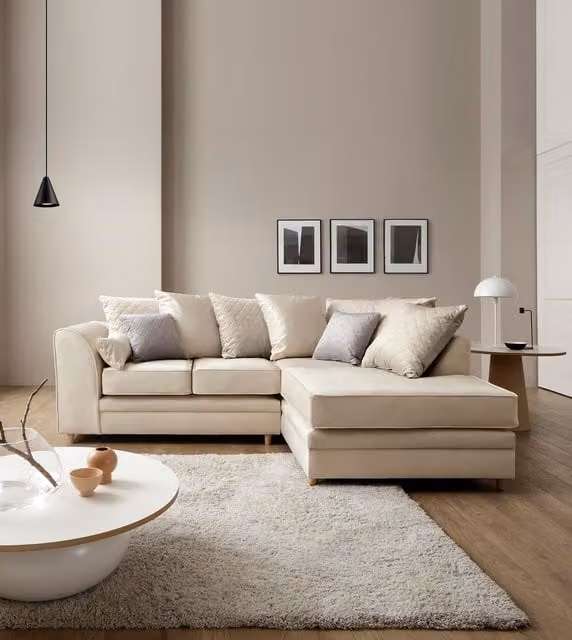 Abakus Direct Chicago Spill-Proof Velvet Right Hand Facing Corner Sofa in Cream – 1