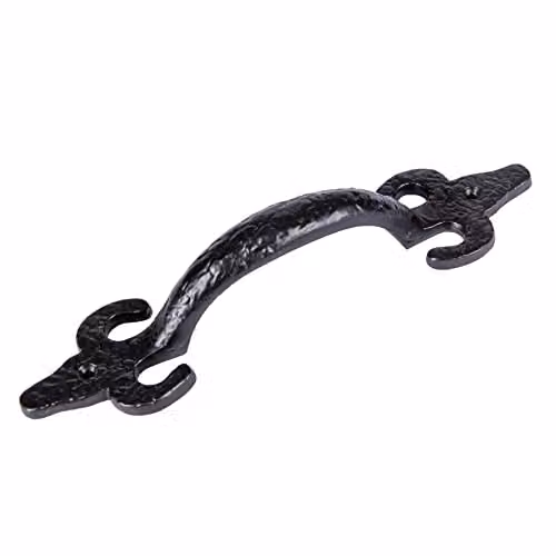 Hammer and Tongs Antique Fleur De Lis Long Backplate Door Handle Set in Matt Black Iron – 1