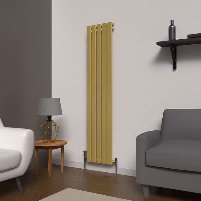 Lux Heat Flat Coloured Vertical Radiator in Metallic Gold, H: 160 cm, W: 35 cm