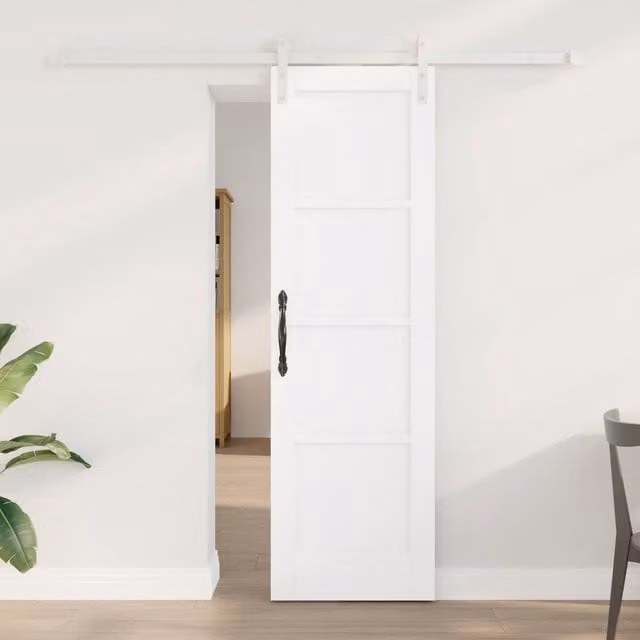 Berkfield Home Modern White Lacquered Solid Wood Pine Sliding Door with Hardware Set W: 61 cm, H: 198.5 cm