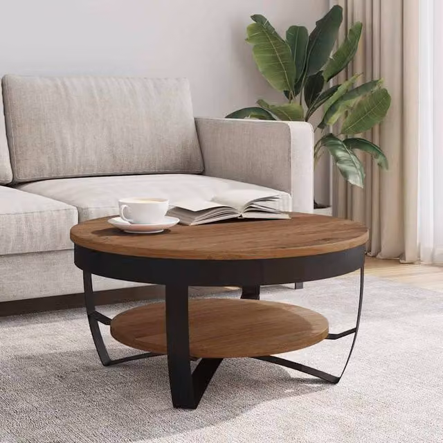 Berkfield Home Beautiful Round Coffee Table in Brown Solid Acacia Wood W/D/H: 65 x 65 x 32 cm