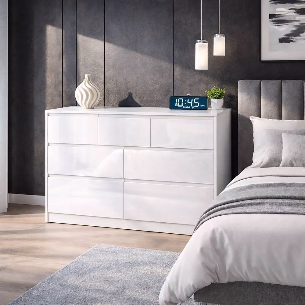 Harmin Modern White High Gloss 7 Drawer Handleless Chest of Drawers – 2