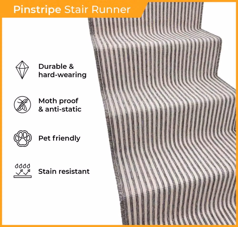 runrug Pinstripe Stair Runner Carpet, Black, W: 70 cm, L: 480 cm – 2