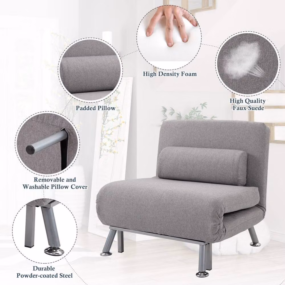 Wyld Haus Kano Grey Adjustable Fabric Futon Sofa Chair with Metal Frame – 5
