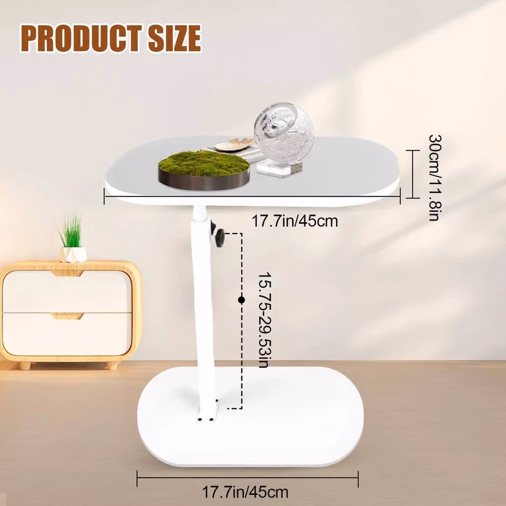 FORGEVIO Adjustable Height C Shaped Side Table in White – 2