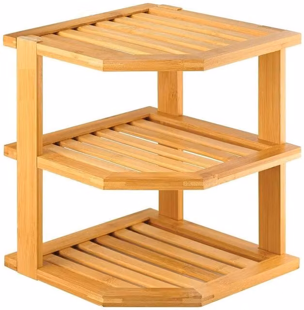 PAWNORA Bamboo Corner Plate Rack, Brown, W/D/H: 25.4 x 24.1 x 25.4 cm