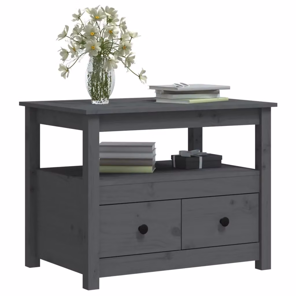 Berkfield Home Grey Rustic Solid Pine Coffee Table W: 71 cm, D: 49 cm, H: 55 cm – 3