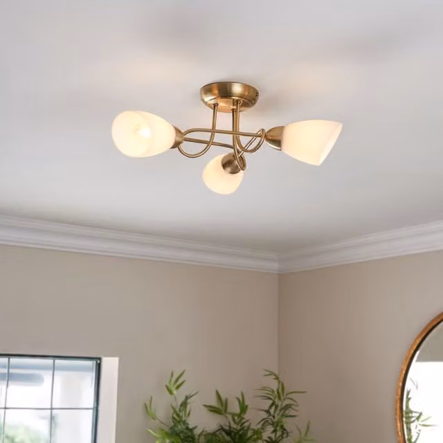 Pagazzi Jaco 3 Light Semi Flush Ceiling Light in Gold and Antique Brass – 1