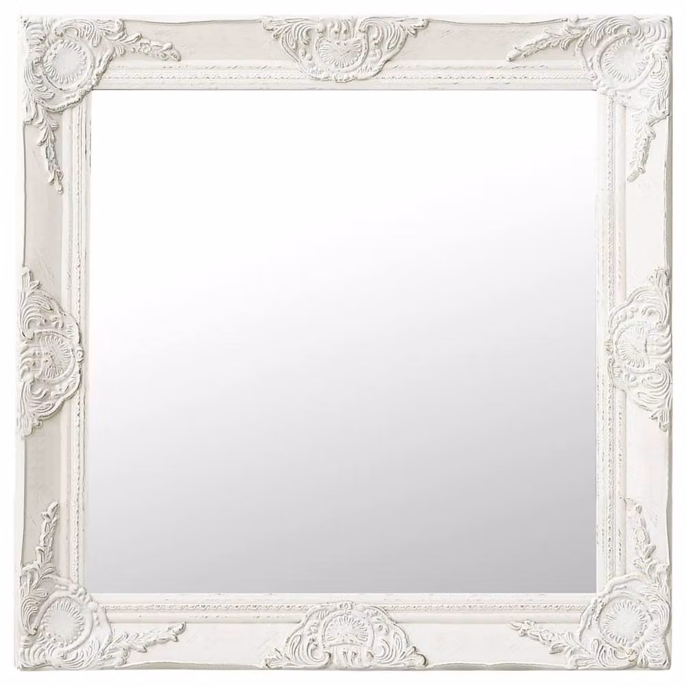 Berkfield Home Classic Baroque Style Wall Mirror, White, W: 60 cm, H: 60 cm
