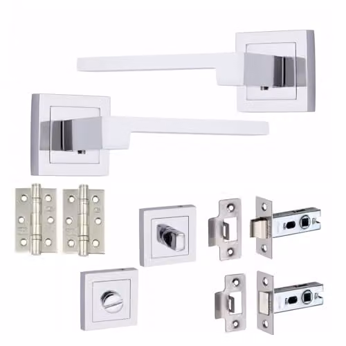 Golden Grace Zeta Bathroom Door Handle Set in Polished Chrome