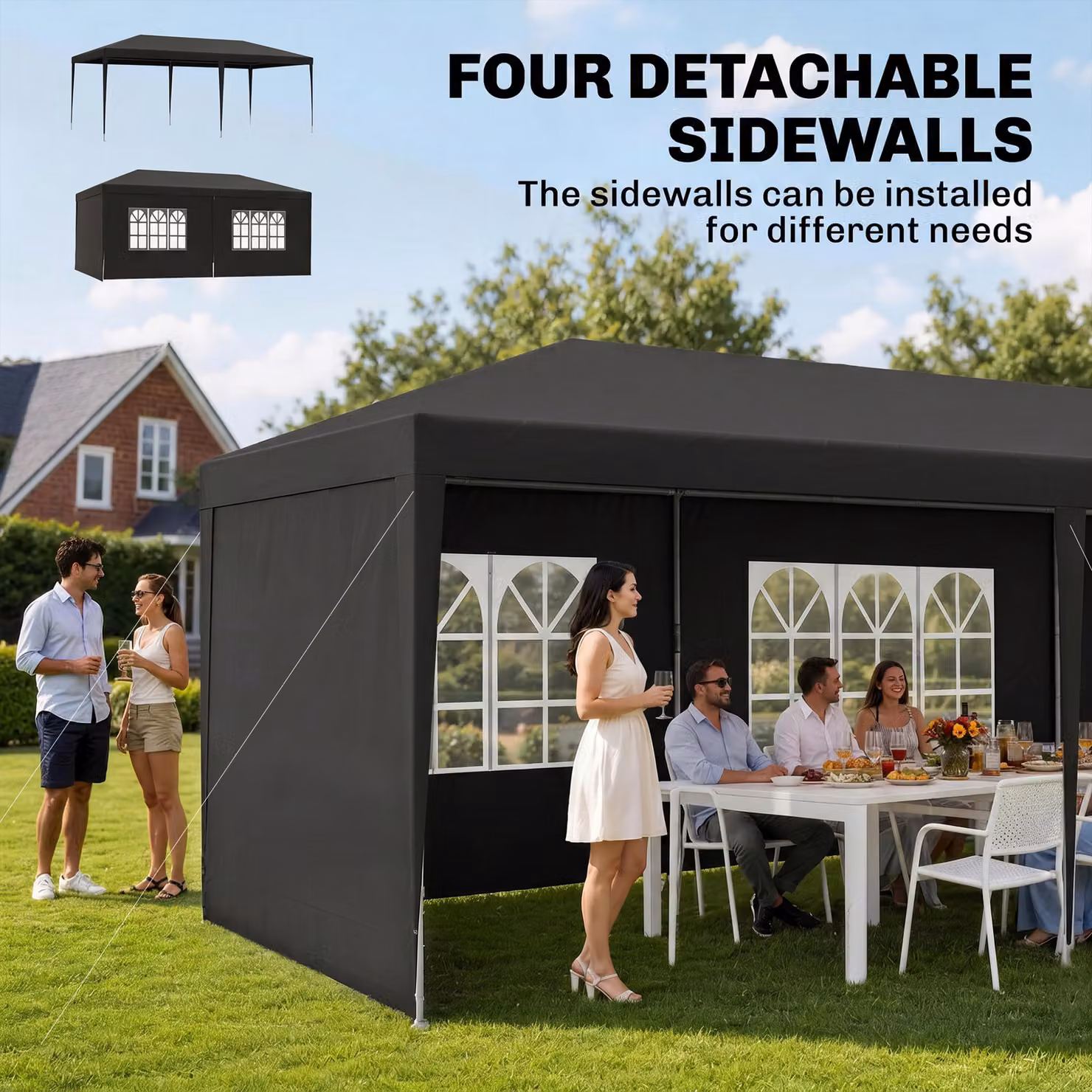 Outsunny Party Tent Gazebo Marquee with Windows and Side Panels, Dark Grey, W: 6 m, D: 3 m, H: 2.55 m – 4