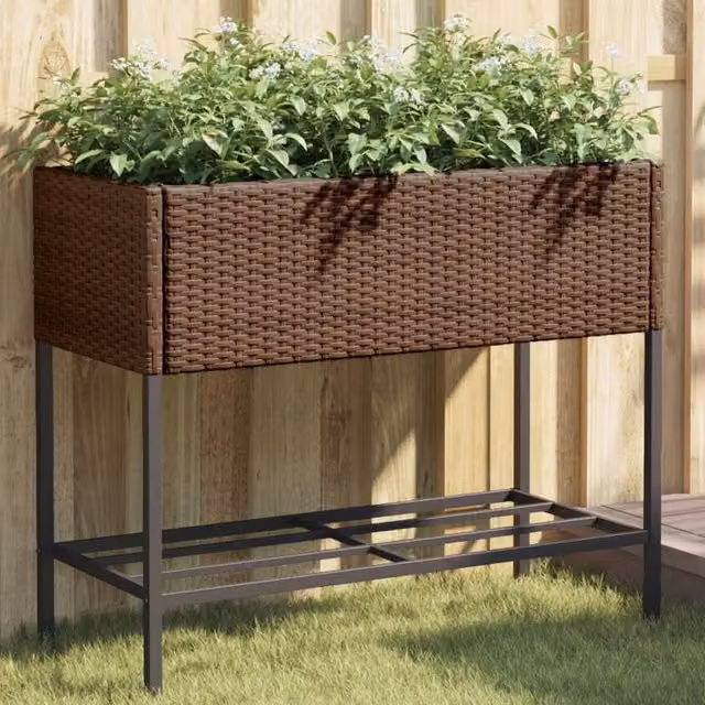 Berkfield Home Brown Poly Rattan Garden Planter with Shelf
