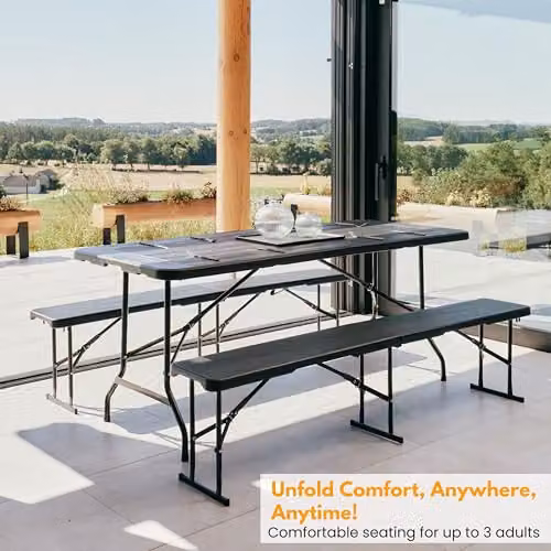 Novecrafto Portable Folding Bench Seat in Black, W/D/H: 182.88 x 28.0 x 43.0 cm – 6