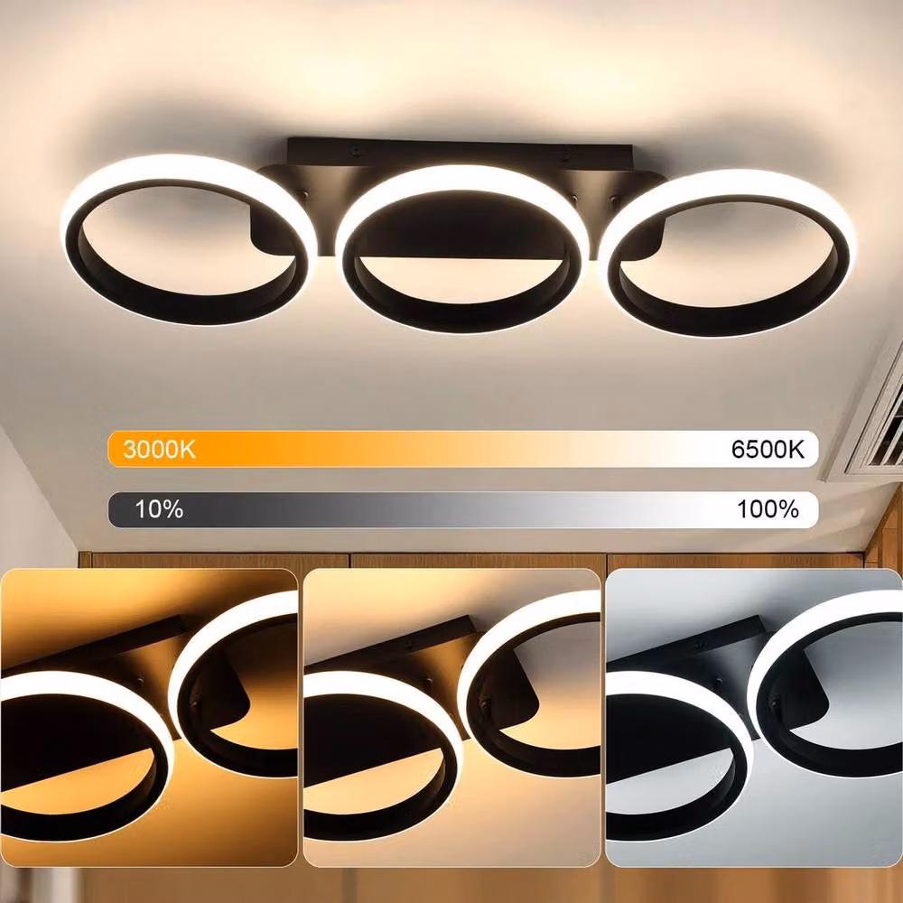 FLAVORA Modern Dimmable LED Ring Flush Ceiling Light in Black and Multicolour – 2